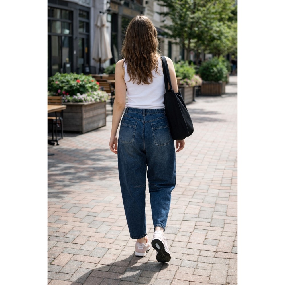New Frye Barrel Jean Women Size 8 Medium Wash High Rise Curved Wide Leg Denim - Picture 2 of 16